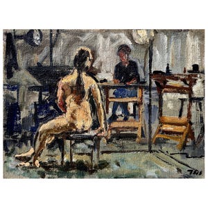 Figure Painting - Night Studio - 6x8 Oil on Canvas
