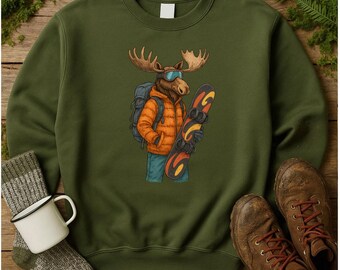 Snowboarding Moose Sweatshirt • Winter Sports Pullover