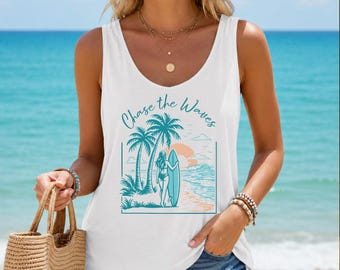 Vacation Shirt for Women, Vacay Vibes Tank Top, Chase the Waves, Beach Vibes Surf Shirt, Summer Vibes Women's Racerback Tank