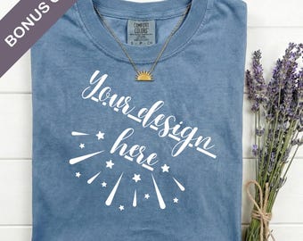 Comfort Colors 1717 Blue Jean Mockup Flat Lay