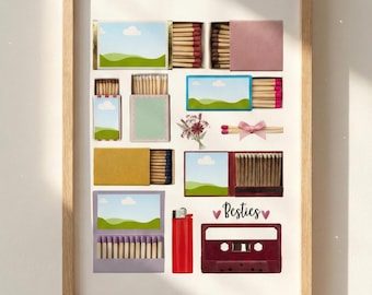 Personalized Best Friend Gift | Personalized Matchbook Art Print | Bestie Photo Collage | Editable Canva Template