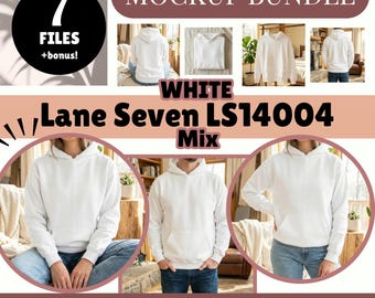 Lane Seven LS14001 WHITE MIX Mockup Bundle - 7 Hoodie Mockups