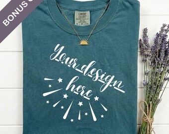 Comfort Colors 1717 Blue Spruce Mockup Flat Lay