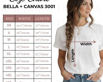 Size Chart Bella Canvas 3001 - Fit Guide for Mock-ups