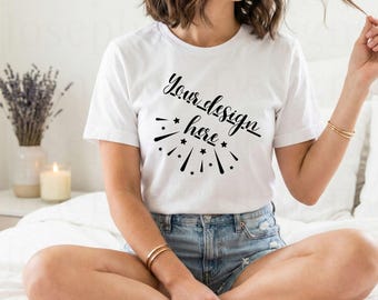 White Bella Canvas 3001 Mockup Lifestyle