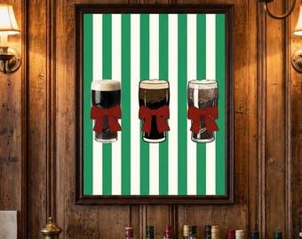 St. Patrick's Day Digital Wall Art | Irish Stout Beer Print | Emerald Green Striped Decor | Man Cave & Home Bar Poster | Sláinte Gift