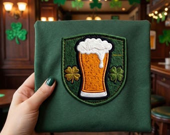 Faux Patchwork Digital PNG Bundle St. Patrick's Day Faux Embroidery | Beer & Clover Patch Sublimation Design | Irish Pub DTF Print |