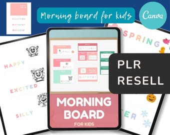 Kids Morning Board PLR Template | Daily Routine Calendar | Commercial Use Resell Rights | Homeschool Printable | Editable Canva Template