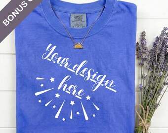 Comfort Colors 1717 Flo Blue Mockup Flat Lay