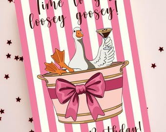 Funny Goose Birthday Card Printable | "Loosey Goosey" Espresso Martini Card | Cute Pink Stripe Birthday Card for Her Boozy Best Friend Card