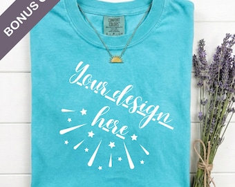 Comfort Colors 1717 Lagoon Blue Mockup Flat Lay