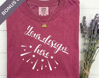 Comfort Colors 1717 Crimson Mockup Flat Lay