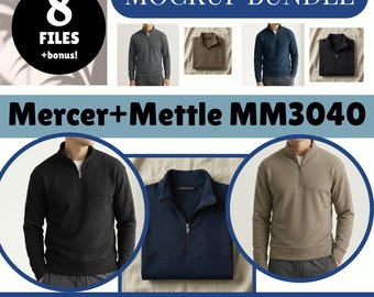 Mercer+Mettle MM3040 Mockup Bundle | 8 Men's Quarter-Zip Sweatshirt Mockups