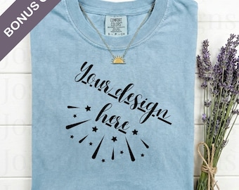 Comfort Colors 1717 Chambray Mockup Flat Lay