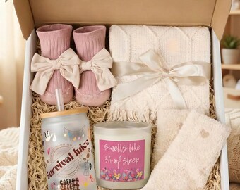 New Mom Survival Kit | Coffee Lover Gift Box | Funny Postpartum Care Package | "Smells Like 3 Hours of Sleep" Candle | Baby Shower Gift