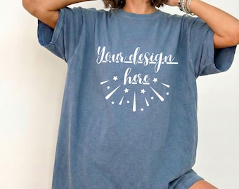 Comfort Colors 1717 Blue Jean Mockup Lifestyle Trendy Mock-up