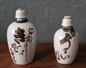 Sake Bottle Vintage Hand Painted Japanese Sake Bottles, Japanese