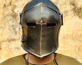 Cosplay-Barbuta-Ritterhelm – Vollstahl-Kopfbedeckung im italienischen Stil für LARP, Cosplay, historische Nachstellungen und Halloween-Requisite