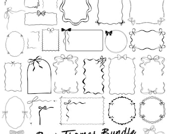 Bow Frames Bundle Svg, Coquette Bows SVG, Bow Svg Bundle, Wavy Borders Svg, Wedding Bow Frame, Hand Drawn Frames, Ribbon Bow Svg