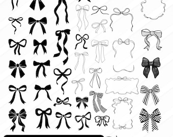Black Bow SVG Bundle, Coquette Bow Svg , Boho Ribbon Svg, Ribbon Bow Svg, Hair Bow Svg,Bow Tie Svg Png Clipart, Digital Download