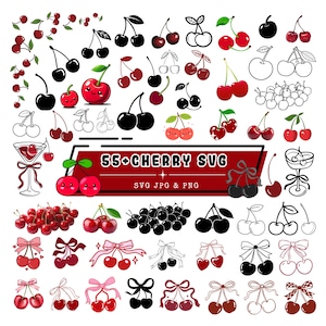 Cherry SVG Bundle with Bows, Cherry Clipart PNG, Fruit Designs, Cherry Silhouette, Cherry Vector, Cricut Cut File, Sublimation Cherry Me