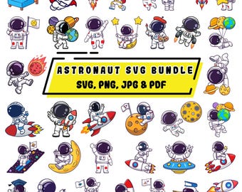 Astronaut SVG Bundle: Space Clipart for Kids, Galaxy Graphics, Astronaut Coloring Page, Sublimation Design, Space Party Decor, Cricut