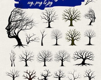 Bare Tree SVG Bundle, Leafless Tree Clipart, Forest Tree Silhouette, Rustic Tree Cut File, Vector Trees for Fall, Fall Tree