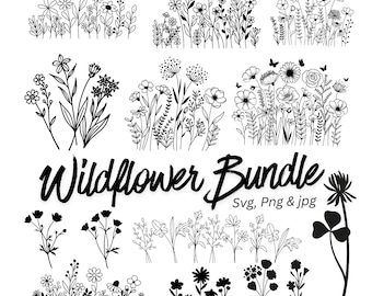 Wildflower Svg Bundle, Flower Border Svg, Minimalist Flower Bouquet, Wildflower Clipart Flower svg,Flower Bouquet svg,Flower Meadow Svg,