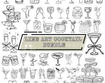 Cocktail SVG Bundle, Cocktail Illustrations SVG PNG Bundle, Hand-Drawn Vintage Drink Clipart