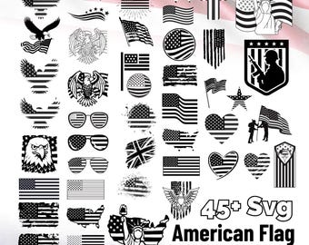 American Flag Silhouette SVG |  Happy Independence Day | July 4th | Patriotic Flag | USA Flag | Black and White | Instant Download
