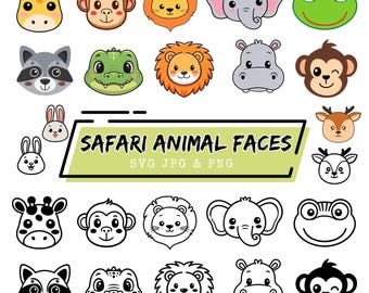 Safari Animal Faces SVG: Cute Animals Faces SVG Bundle, Safari Animals | Kawaii Animal Faces