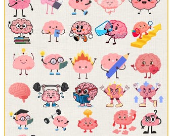 Brain Svg Bundle, Brain Clipart, Brain Vector Files, Cute Brain Character Digital Clip Art, Brain SVG Cut Files for Cricu ,Brain Silhouette