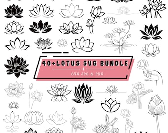 Lotus Flower SVG Bundle, Clipart, Lotus Silhouette, Namaste Cut Files, Yoga Silhouette Mandala Clipart Meditation Spiritual Digital PNG