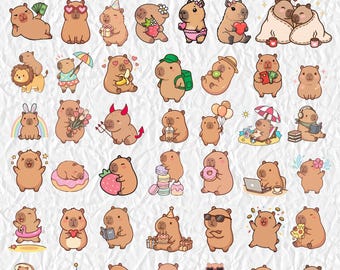 Cute 40+ Capybara SVG Bundle, Digital Sticker, Cute Capybara PNG, Kawaii Animal Instant Digital Download for Cricut & Silhouette