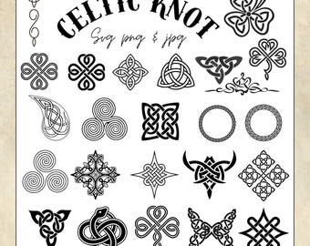 Celtic Knot SVG Bundle, Celtic PNG Bundle, Celtic Clipart, Celtic Cut Files for Cricut, Knots Clovers Crosses Bundle, Celtic Knot SVG