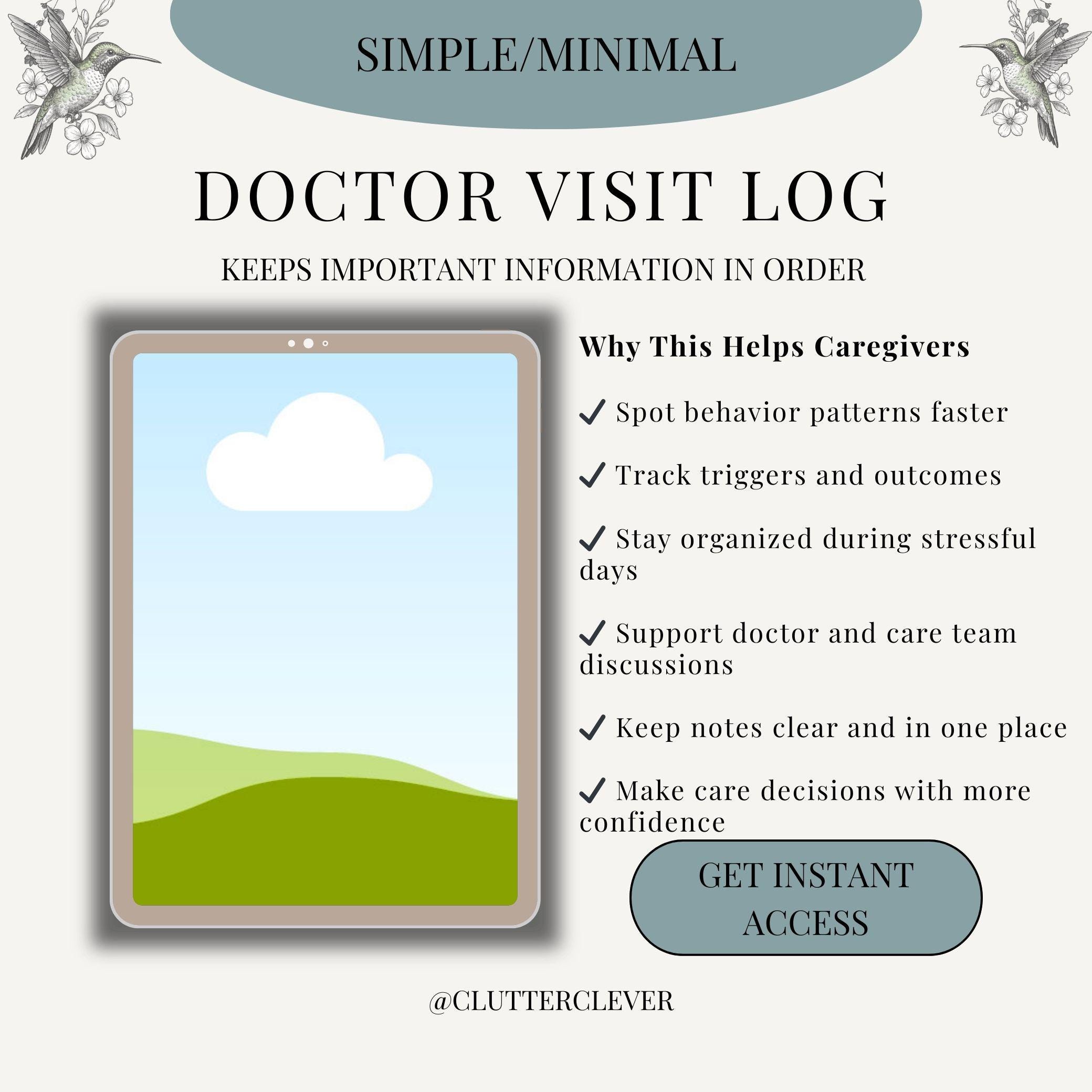 Doctor Visit Log Printable Worksheet: 4 Page Medical Log Print Tracker ...
