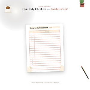 Minimalist Quarterly Planner Page Printable Task Checklist Work Organization System Pdf Digital Download Recurring List Template Clean