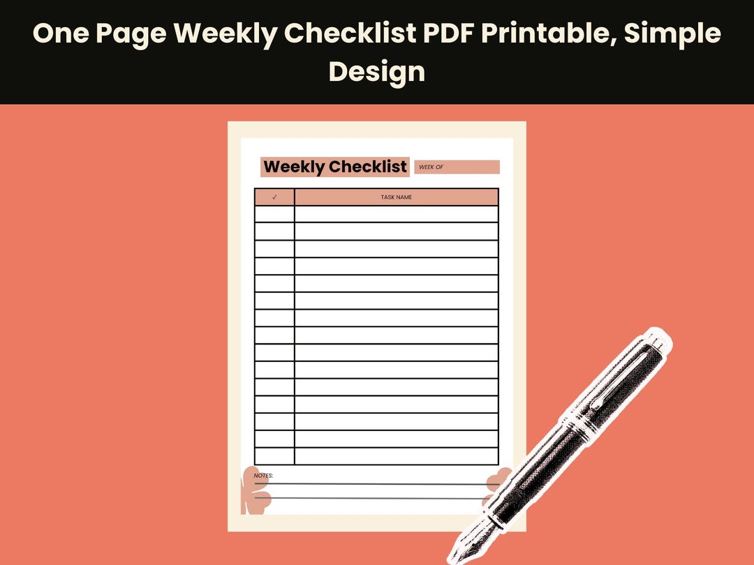 Weekly Checklist Option 3 Printable PDF: Minimalist US Letter Planner ...