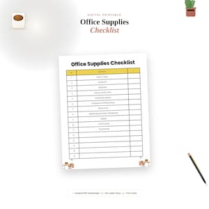 Office Checklist Pdf Editable Template Supply Inventory Workspace Organizer Digital Planner Printable Tracker Essentials List Simple College