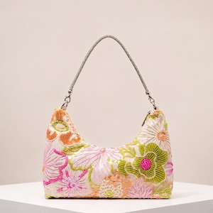 Bestickte, florale Pailletten-Schultertasche, Vintage-Boho-Baguette-Geldbörse, Clutch für Abendveranstaltungen wie Hochzeiten, Abschlussbälle und Partys, einzigartiges Geschenk für Sie