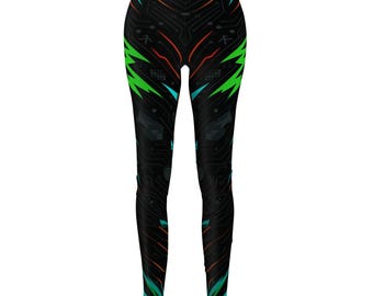 Leginsy Neon Lightning Wave | Odzież sportowa z nadrukiem na całej powierzchni