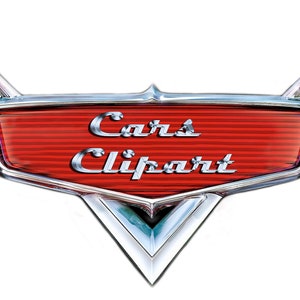 May include: A red and chrome logo with the text "Cars Clipart" in a stylized font.