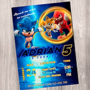 Sonic the Hedgehog Thunder Download Digital Birthday Invitation | Printable | Mobile Phone Text Electronic Email SMS | Custom with Name