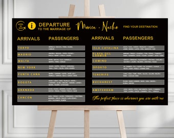Editable Digital Wedding Seating Chart|  Arrivals Airport Travel Theme Wedding  | Digital Printable File | Instant Download Template