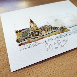 Ilustración de boda personalizada pintada a mano / Invitación de boda, Forro de sobre, Papelería / Tarjetas, Invitaciones, Regalo / Su lugar o Iglesia