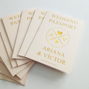 100 Cartões de Menu de Passaporte | Casamento com Tema de Viagem | Menus Feitos à Mão | Cantos Arredondados, Ovídeos Dourados