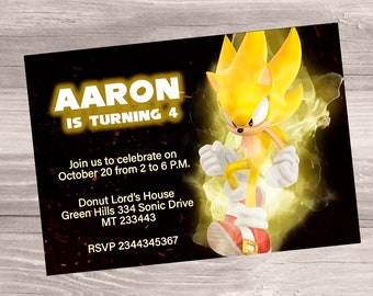 Super Sonic the Hedgehog Download Digital Birthday Invitation | Printable | Mobile Phone Text Electronic Email SMS | Custom with Name