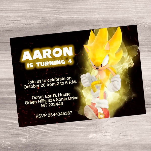 Super Sonic the Hedgehog Download Digital Birthday Invitation | Printable | Mobile Phone Text Electronic Email SMS | Custom with Name