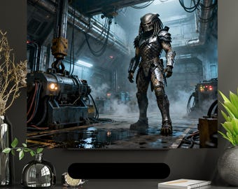 Póster de ciencia ficción de Depredador: Cazador en un laboratorio industrial (Descarga digital)