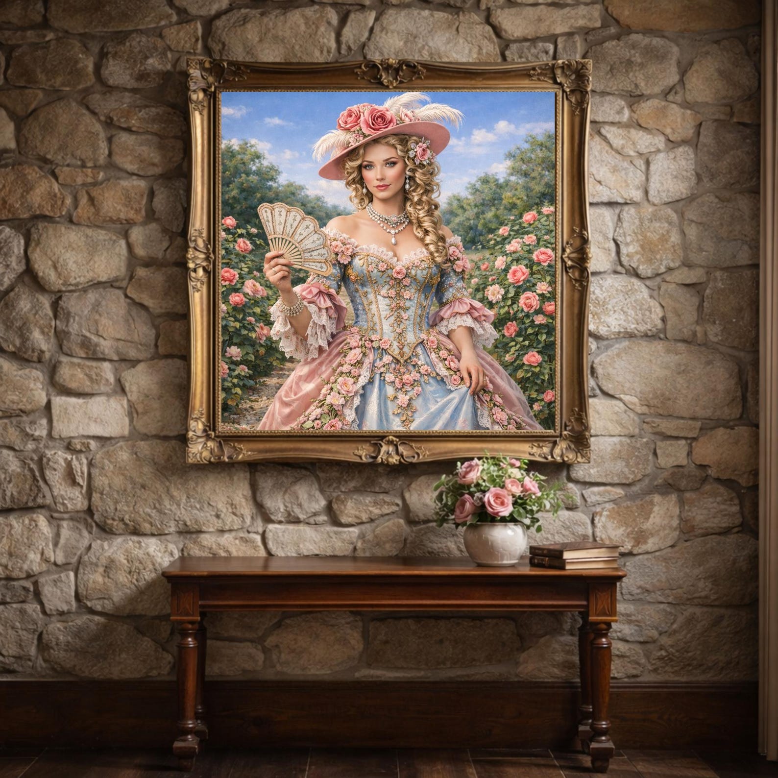 Victorian Lady Art Print, Elegant Floral Dress, Shabby Chic Decor ...